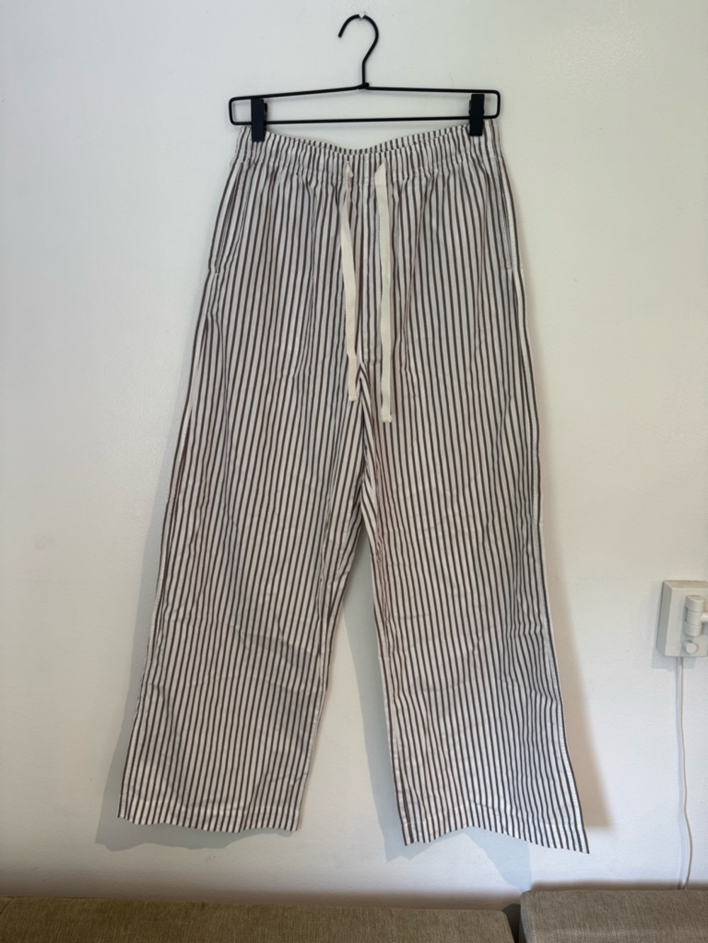 Striped Casual Drawstring womens pajamas Pants - White & Brown 100% cotton